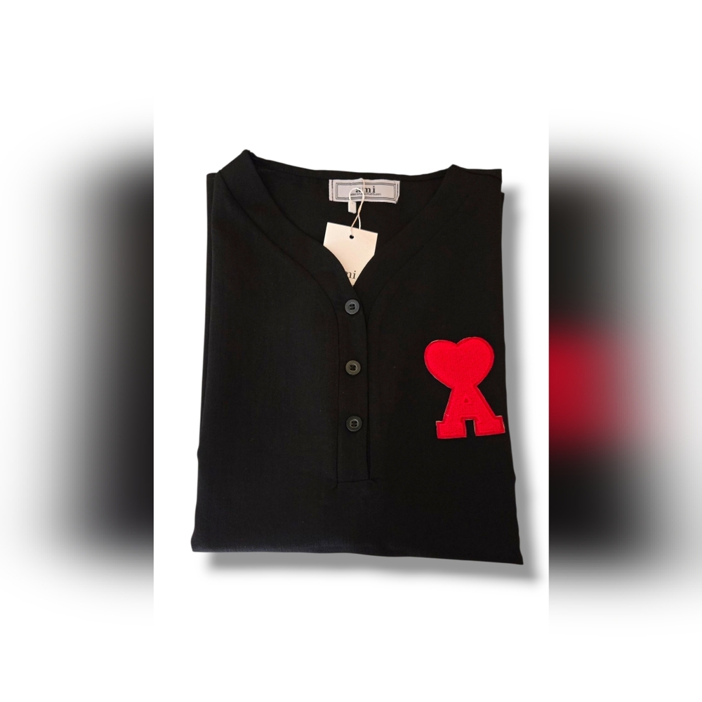 Black Blouse With Red Heart Patch - image 3